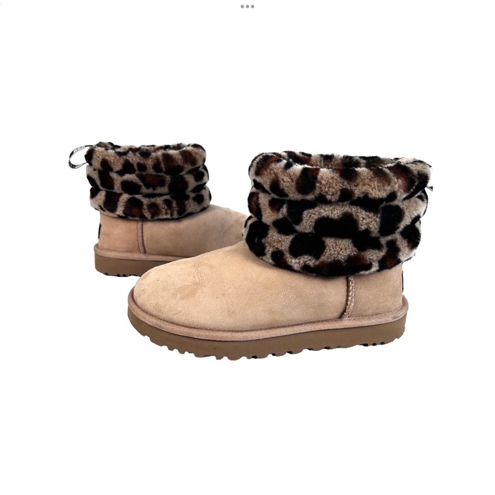 UGG Womens Size 7 Fluff Mini Leopard Print Ankle Boots 1105358 Clean EU 38